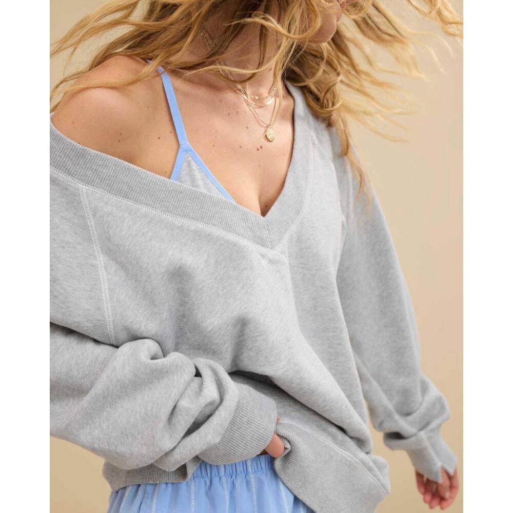 Aerie Oversized Downtime V-Neck Sweatshirt Gray Size XS